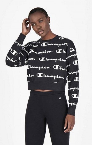 Champion All-over Script Logo Sweatshirt Sweatshirts Dame Sort | 1375-VNIDC