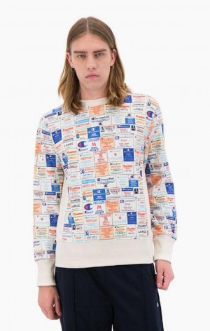 Champion Archive Print Reverse Weave Sweatshirt Sweatshirts Herre Hvide | 6302-VMRKG