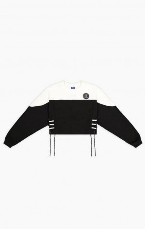 Champion Blonder Up Side Colour Block Copped Sweatshirt Sweatshirts Dame Sort Hvide | 8625-AFYES