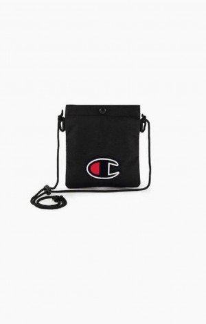 Champion C Logo Coated Shoulder Bag Tasker Herre Sort | 1603-LJWOX