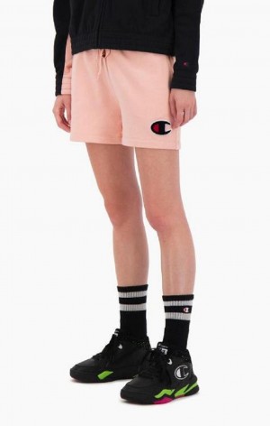 Champion C Logo Patch High Talje Bomulds Terry Shorts Shorts Dame Lyserød | 3408-QFBMH