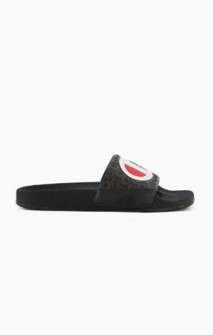 Champion C Patch Pool Slides Badesandaler Herre Sort | 6785-PLBGC