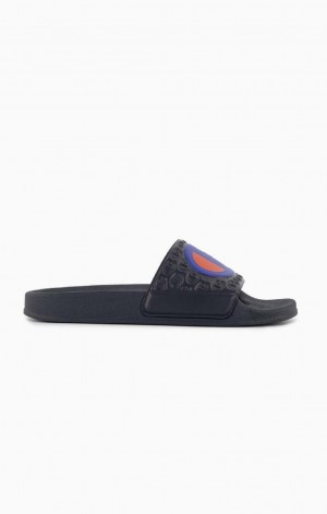 Champion C Patch Pool Slides Badesandaler Herre Mørkeblå | 7013-FHUOI