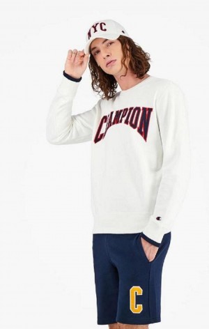 Champion Collegiate Logo Sweatshirt Sweatshirts Herre Hvide | 8123-RKWDU