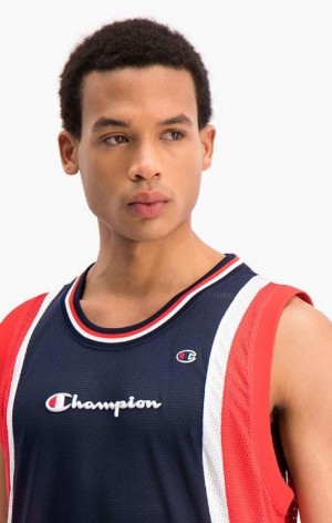 Champion Colour Block And Stripe Mesh Basketball Vest T Shirts Herre Mørketurkis | 8921-GOQPC