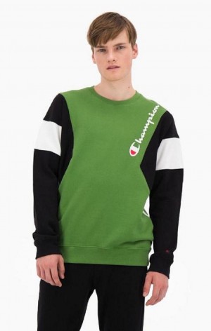 Champion Colour Block Bomulds Terry Sweatshirt Sweatshirts Herre Grøn | 4890-RSVUW