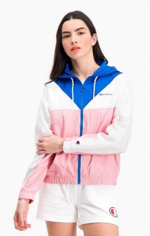 Champion Colour Block Hætte Track Jacket Hættetrøje Dame Lyserød | 6190-HXIGM