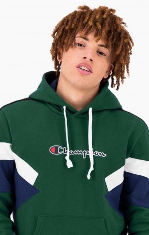 Champion Colour Block Insert Fleece Hoodie Hættetrøje Herre Lysegrøn | 5281-HWDUO