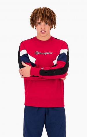 Champion Colour Block Insert Fleece Sweatshirt Sweatshirts Herre Rød | 6704-EDORF