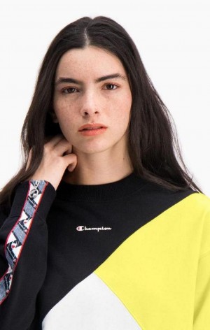 Champion Colour Block Logo Tape Sweatshirt Sweatshirts Dame Sort Hvide | 7493-NUQXP