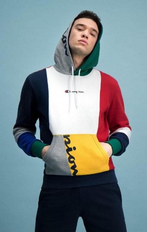 Champion Colour Block Patchwork Hoodie Hættetrøje Herre Rød | 5248-QLKMI