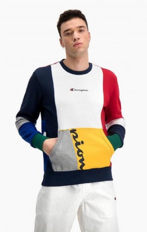 Champion Colour Block Patchwork Pocket Sweatshirt Sweatshirts Herre Rød | 7923-OIBFZ