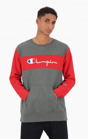 Champion Colour Block Reverse Weave Sweatshirt Sweatshirts Herre Mørkegrå | 1743-FRNQZ