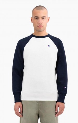 Champion Colour Block Reverse Weave Sweatshirt Sweatshirts Herre Hvide | 4869-DOIVC