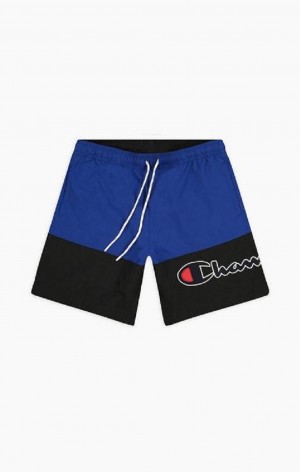 Champion Colour Block Satin Script Logo Board Shorts Badetøj Herre Blå | 9675-GZEIS