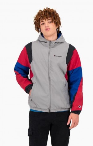 Champion Colour Block Script Logo Hoodie Hættetrøje Herre Mørkegrå | 2938-MZJLH