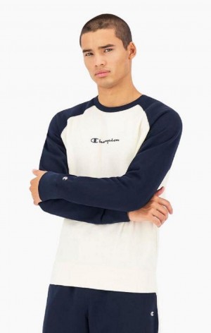 Champion Colour Block Script Logo Sweatshirt Sweatshirts Herre Mørkeblå | 3590-ODTAL