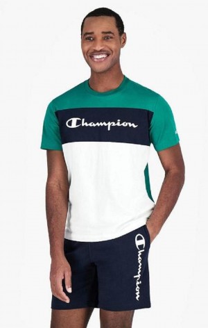 Champion Colour Block Script Logo T-Shirt T Shirts Herre Lysegrøn | 2413-NLWXZ