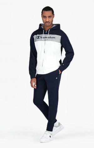 Champion Colour Block Script Logo Zip-Up Sweatsuit Træningsdragt Herre Mørkeblå | 6724-WXLQT