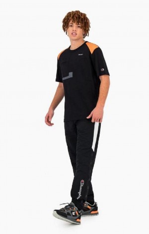 Champion Colour Block Track Pants Joggingbukser Herre Sort | 0397-ZJNDR