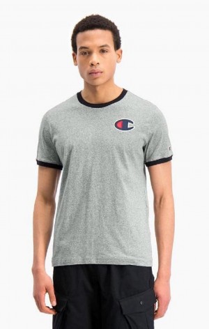 Champion Contrast C Logo Ringer T-Shirt T Shirts Herre Mørkegrå | 1839-LIVXR