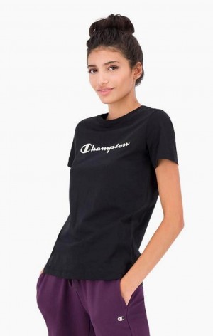 Champion Contrast Script Logo T-Shirt T Shirts Dame Sort | 4501-BKGUX