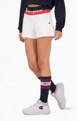 Champion Contrast Talje Script Logo Shorts Shorts Dame Hvide | 0923-KTDYG