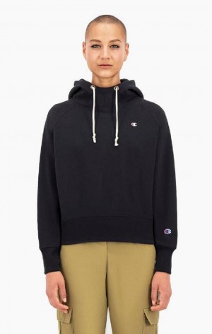 Champion Cropped C Logo Reverse Weave Hoodie Hættetrøje Dame Sort | 2741-GEDBH