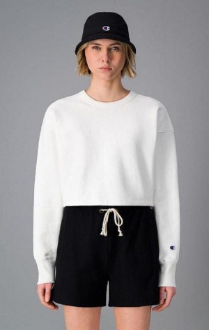 Champion Cropped Reverse Weave Sweatshirt Sweatshirts Dame Hvide | 7519-BYSEP