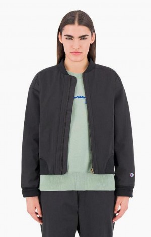 Champion Cropped Stretch Bomber Jacket Jakker Dame Sort | 4219-DILMW