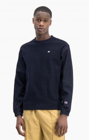 Champion Denim Reverse Weave Sweatshirt Sweatshirts Herre Mørkeblå | 8427-HOLDP