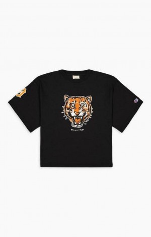 Champion Detroit MLB Cropped T-Shirt T Shirts Dame Sort | 7495-AYLJX