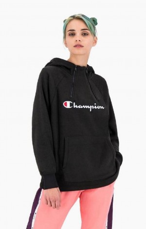 Champion Explorer Double Zip Detail Polar Fleece Hoodie Hættetrøje Dame Sort | 9647-AQLZS