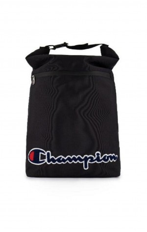 Champion Folding Top Script Logo Backpack Tasker Dame Sort | 6385-WFAPV