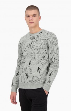 Champion Graffiti Print Crew Neck Sweatshirt Sweatshirts Herre Lysegrå | 1204-EDUTC