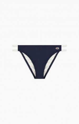 Champion Grafisk Stripe Double Páskové Bikini Bottoms Badetøj Dame Mørkeblå | 8042-WLPXC