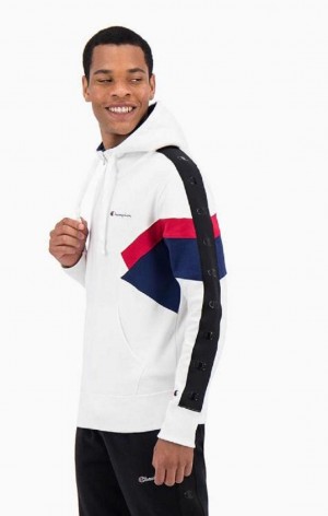 Champion Half Zip-Up Colour Block Hoodie Hættetrøje Herre Hvide | 3140-EAPFO