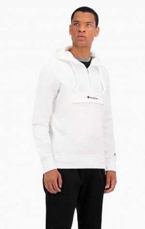 Champion Half Zip-Up Flap Pocket Fleece Hoodie Hættetrøje Herre Hvide | 2615-NMXLR