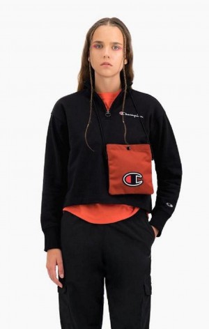 Champion Half Zip-Up High Neck Fleece Cropped Sweatshirt Sweatshirts Dame Sort | 4098-VAKRG