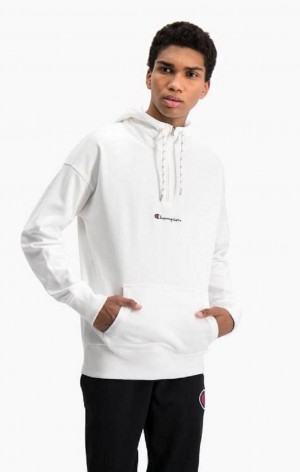 Champion Half Zip-Up Oversized Script Logo Hoodie Hættetrøje Herre Hvide | 7658-AGIDQ