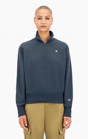 Champion Half Zip-Up Reverse Weave Cropped Sweatshirt Sweatshirts Dame Mørketurkis | 2973-DWJOG