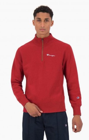 Champion Half Zip-Up Reverse Weave Sweatshirt Sweatshirts Herre Bordeaux | 8034-RTHVP