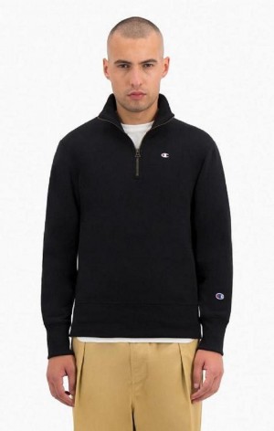 Champion Half Zip-Up Reverse Weave Sweatshirt Sweatshirts Herre Sort | 8794-WKRLC