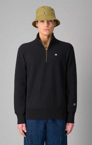 Champion Half Zip-Up Reverse Weave Sweatshirt Sweatshirts Herre Sort | 2980-IFLNY