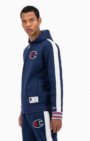 Champion Half Zip-Up Stripe Sleeve Basketball Sweatshirt Hættetrøje Herre Blå | 6291-EDRXJ