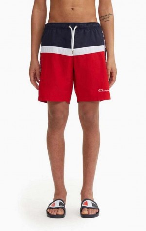 Champion Jacquard Script Logo Tape Trim Board Shorts Badetøj Herre Rød | 7580-DGKMQ