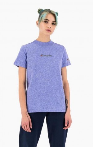 Champion Jaspé Script Logo T-Shirt T Shirts Dame Blå | 6807-TNHKJ