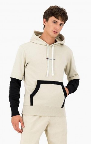 Champion Layered Small Script Logo Fleece Hoodie Hættetrøje Herre Brune | 5237-RGHSV