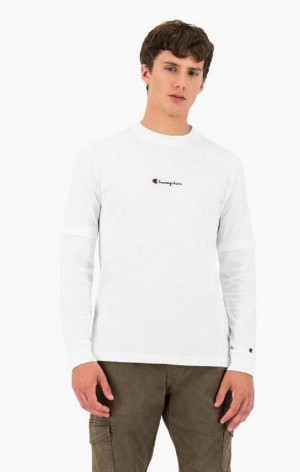 Champion Layered Small Script Logo T-Shirt T Shirts Herre Hvide | 9786-CUQVH