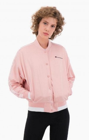 Champion Logo Tape Bi-Colour Trim Bomber Jacket Jakker Dame Lyserød | 1625-GEQSN